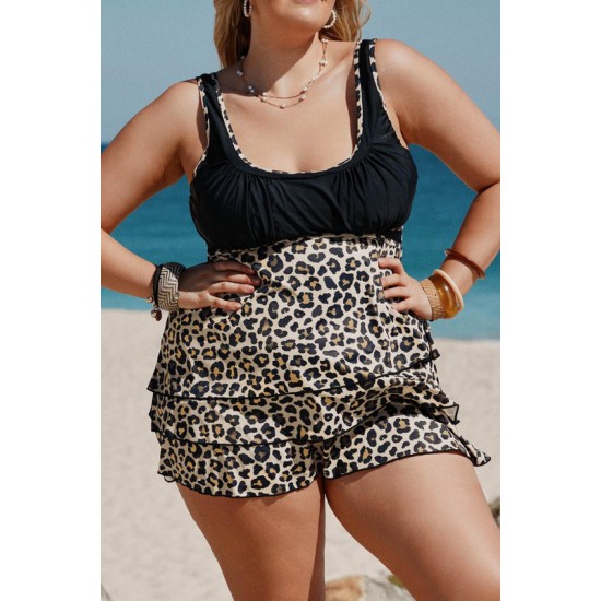 Tankini 2-Delig Dames - Ruches - Luipaard - Terrens - Maat 3XL/4XL
