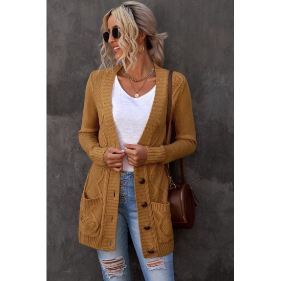 Lang Gebreide Vest Dames - Kaki - Knoopsluiting - Valentina - Maat XXL/2XL
