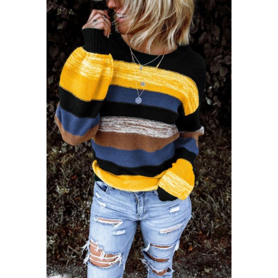 Trui Sweater Dames - Colorblock Geel - Tjolency - Maat XXL/2XL