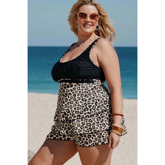 Tankini 2-Delig Dames - Ruches - Luipaard - Terrens - Maat 3XL/4XL