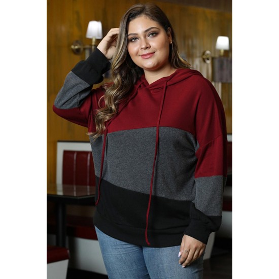 Hoodie Trui Dames - Rood Gestreept - Haidy - Maat XXXXL/4XL