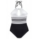 Halter Badpak Dames - Zwart Wit Gestreept - Bailey - Maat XXL/2XL